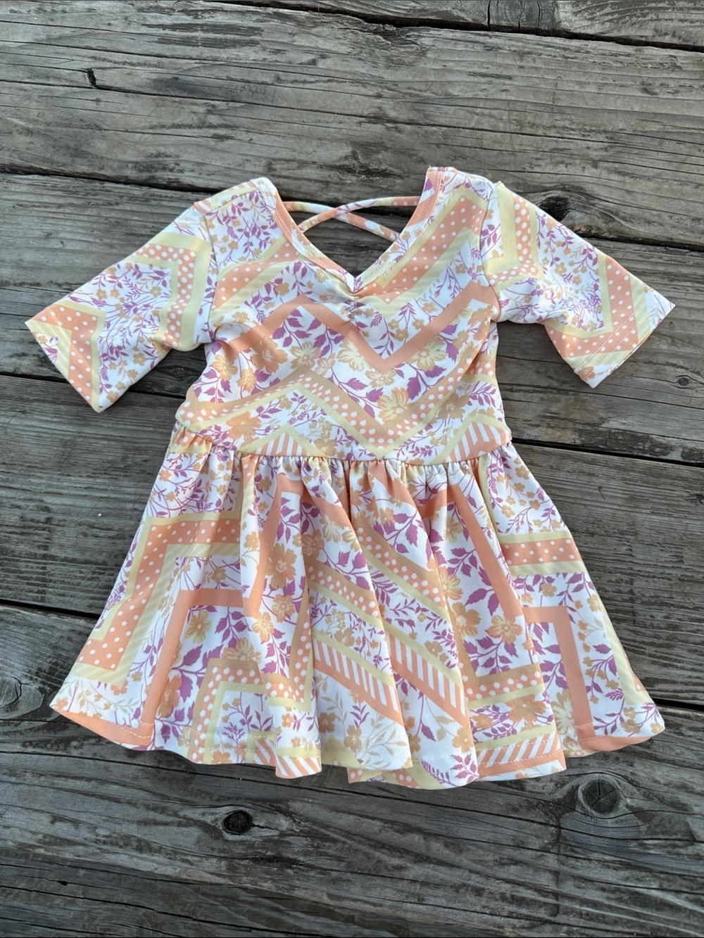 Dot Dot Smile Peach, Cream & Lavender Floral Chevron Girls' Dress size 6-12M